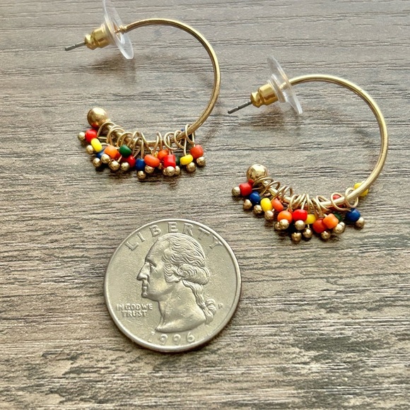 Vibrant Beaded Gold Hoop Earrings NEW - Picture 2 of 6